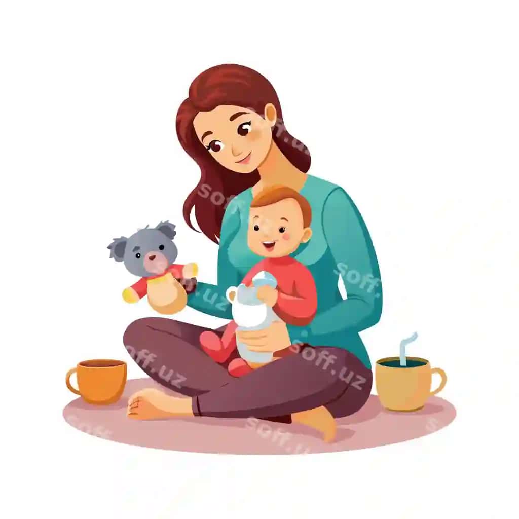 Ona va bolasi maxsus hissiyotli kunlik momentlar vektor illustratsiyasi | Mother baby special emotional daily moments vector illustration