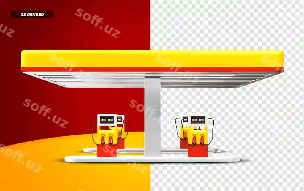 3d render saralangan tarkibdagi yashil-qizil gaz stantsiyasi tasviri | 3d render yellow red gas station isolted composition