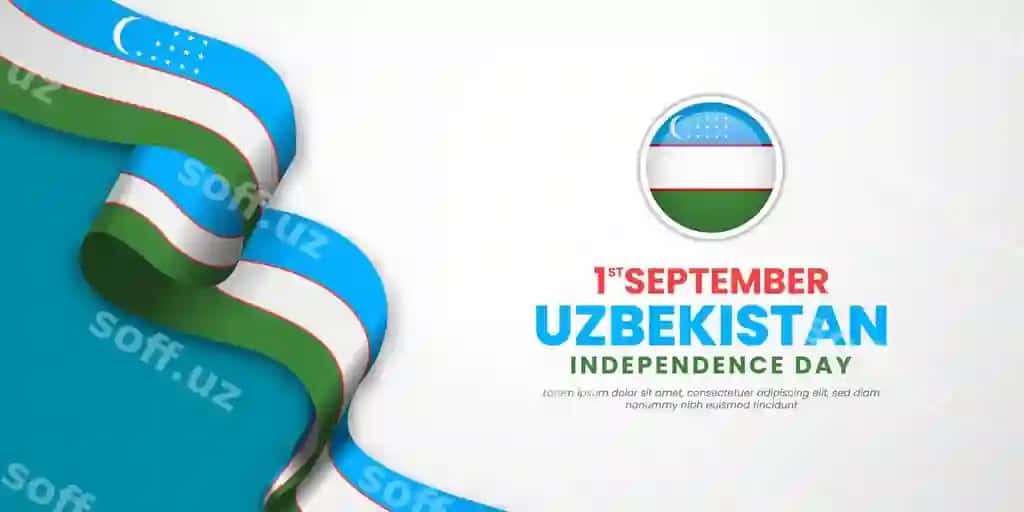 O'zbekiston mustaqillik kuni 1 sentabr ko'chirilayotgan bayroqlar bilan nusha joyi | Uzbekistan independence day 1 september with waving flags copy space