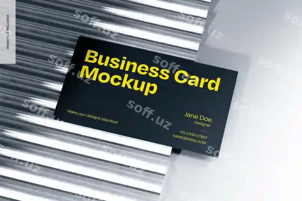 To'g'ri to'rtburchak biznes vizitkai metalik yuzaki mockup | Rectangular business card metallic surface mockup