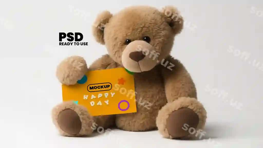 Namuna karta mishka tomonidan tutilgan | Mockup card held by teddy bear 2