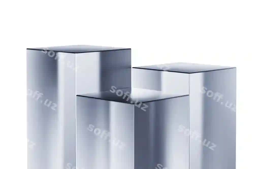 Uch kumtor kublar qatorda joylashgan. | Three silver cubes are row