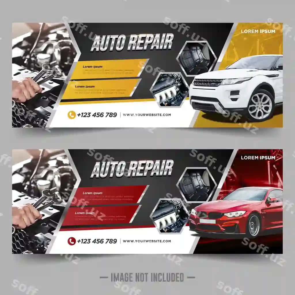 Banner shabloni uchun avtomobil ta'mirlash dizayni | Car repair banner design template 2