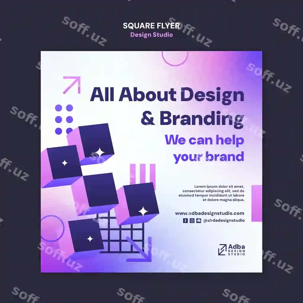 Gradient dizayn studiyasi kvadrat flyer shabloni | Gradient design studio square flyer template 2