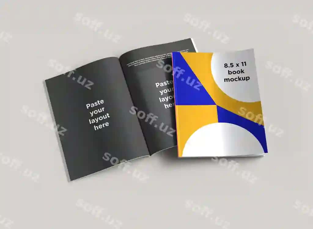 85 x 11 ochilgan yopiq kitob shabloni smart object bilan | 85 x 11 open closed book mockup template with smart object