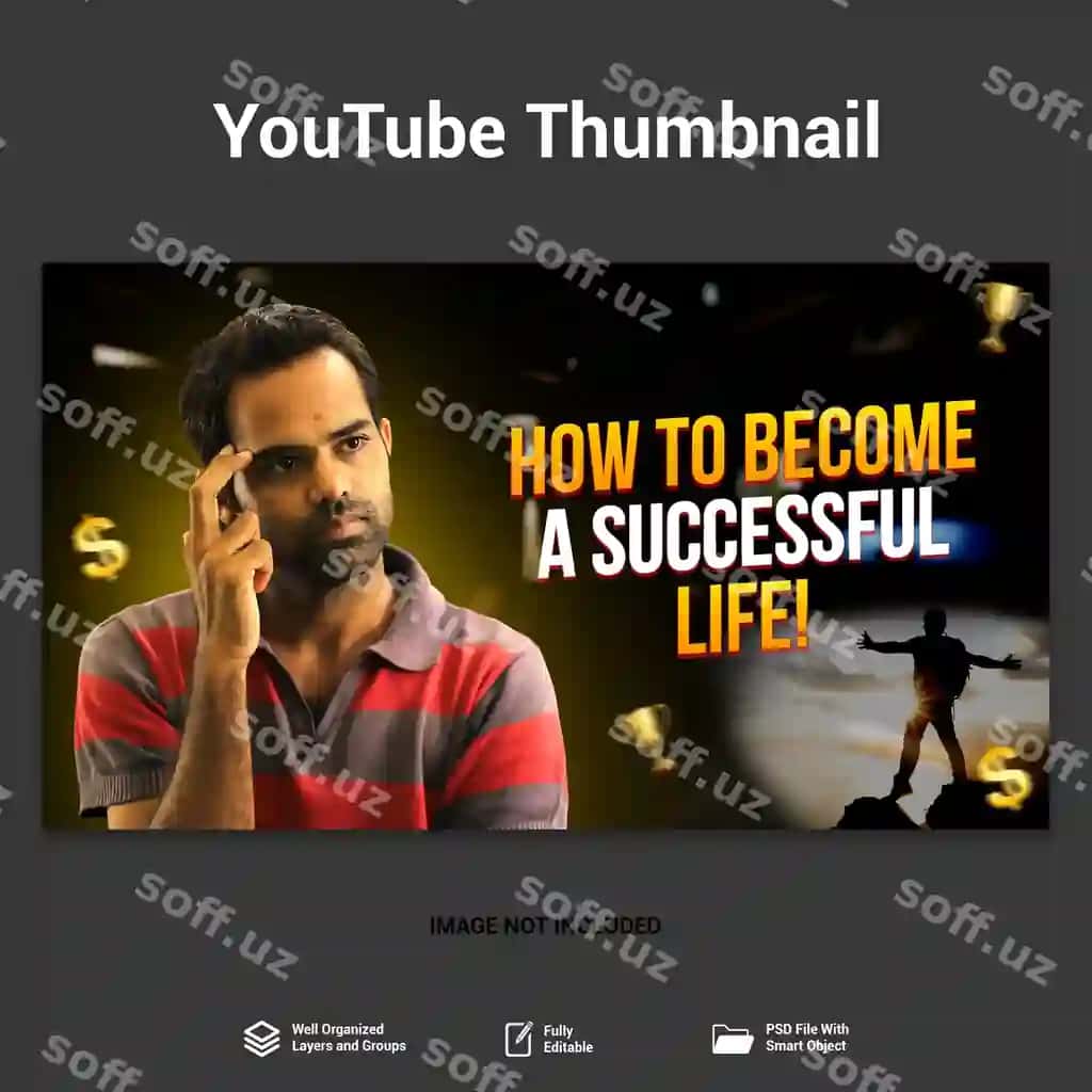 Psd qanday muvaffaqiyatli bo'lish uchun YouTube minaiturya dizayni | Psd how become successful life youtube thumbnail design 2