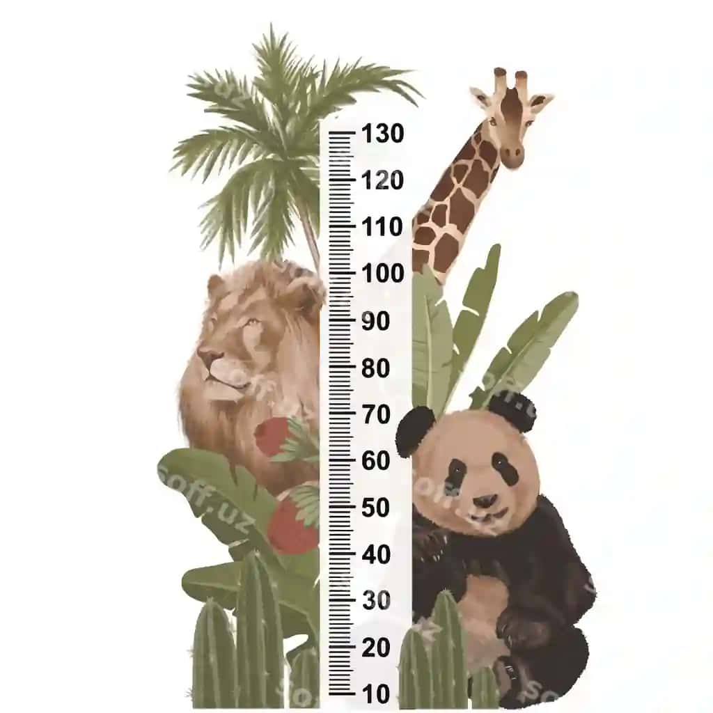Balandlik metr bolalar bilan hayvon tropik yaproq palmachay banan yaproqlari | Height meter kids wit animal tropical leaves palm tree babana leaves