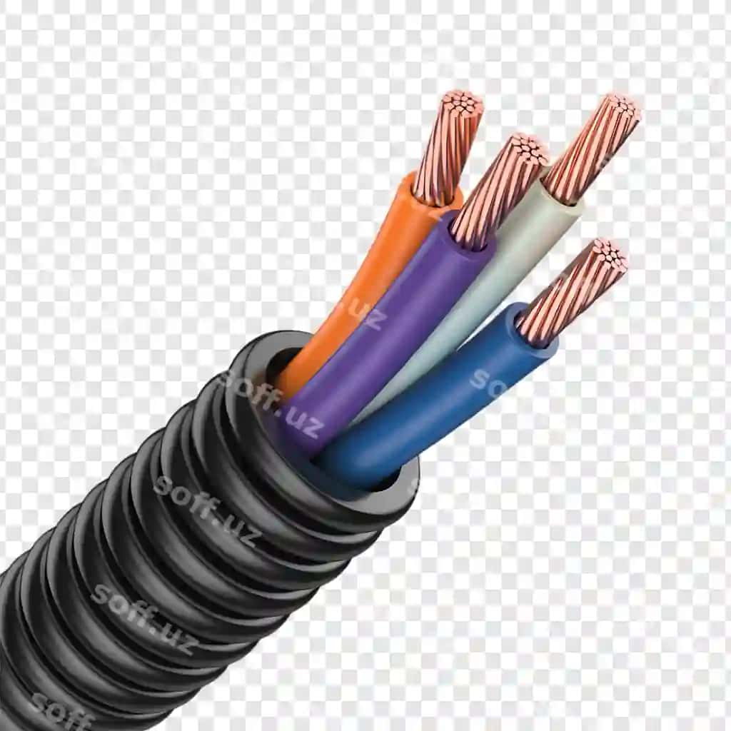 Elektrlik kabel to'plami rangli provodlar va gibrit nazoplari bilan | Electrical wiring bundle with colored wires corrugated conduit 2