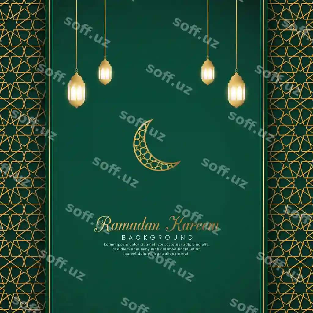 Ramazon karrim islam arab yashil hashamatli orqa fon geometric shaklli | Ramadan kareem islamic arabic green luxury background with geometric