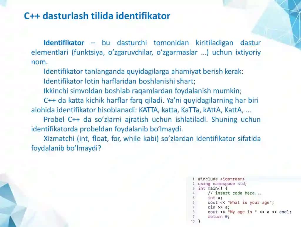 C++ dasturlash tiliga kirish