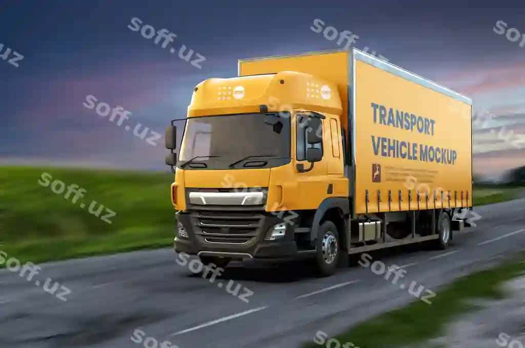 Haqiqiy yetkazib berish yuk mashinasi maketi premium shabloni | Realistic delivery truck mockup premium template