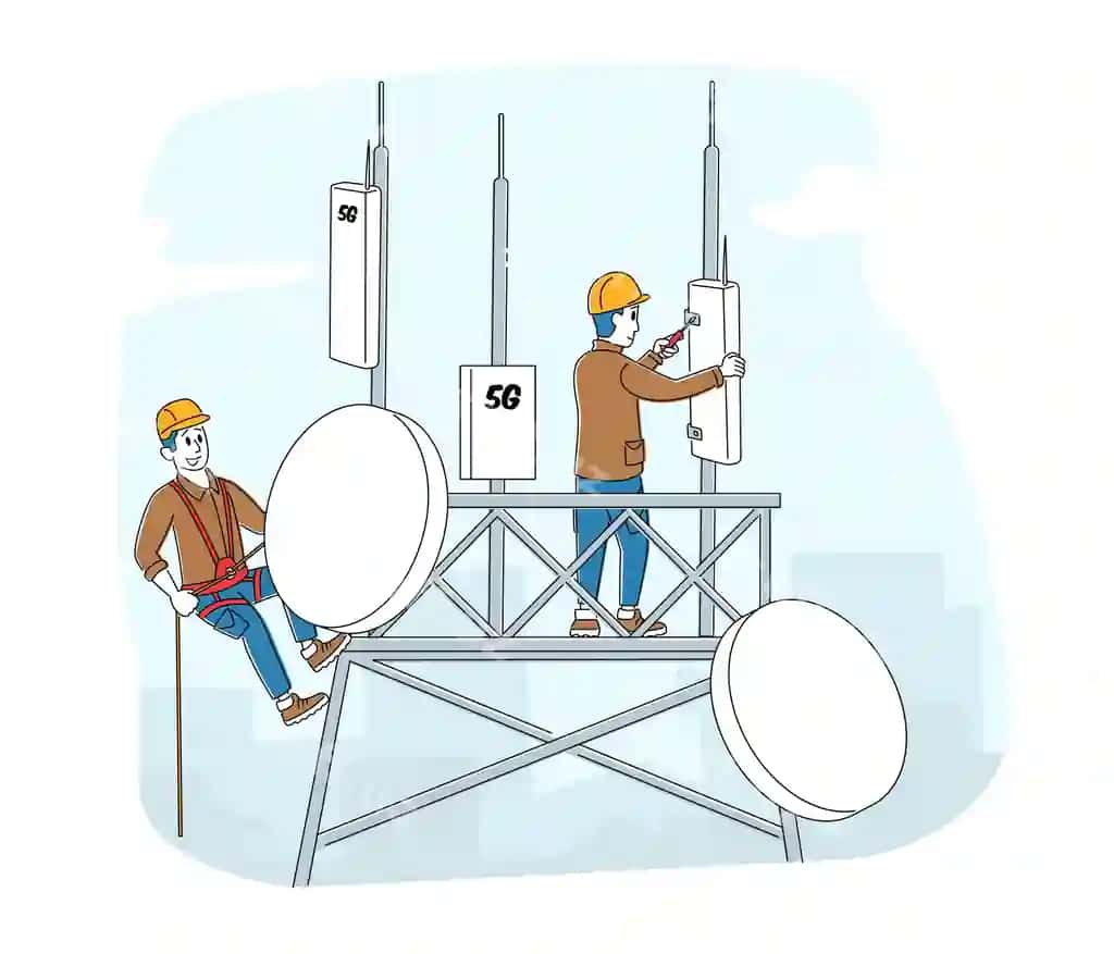 Ishchilar shaxsiyati uniforma va qattiq botinkalar kiygan jihozlarni o'rnatmoqda. | Workers character wearing uniform hard hats installing equipment 2
