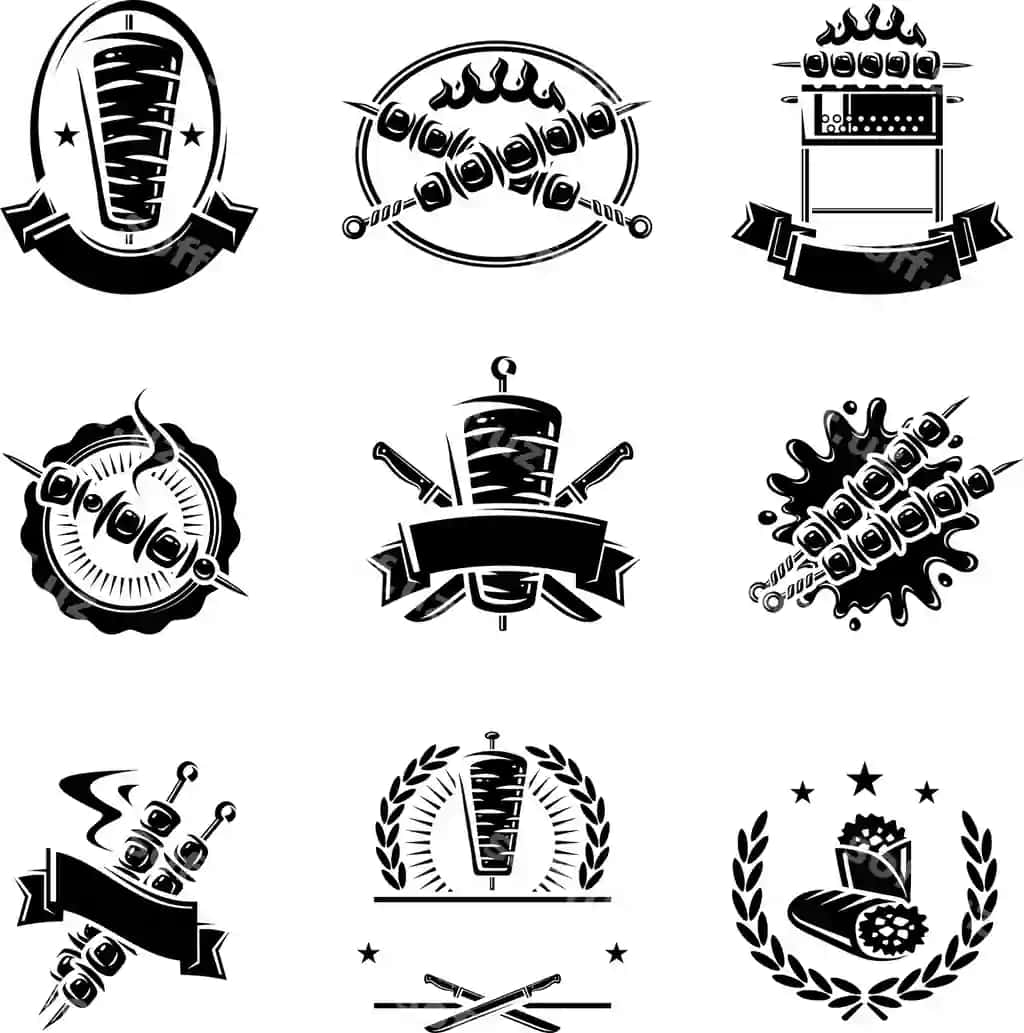 Kebab etiketlar elementlar komplekt to'plam ikonka kebablar vektor | Kebab labels elements set collection icon kebabs vector