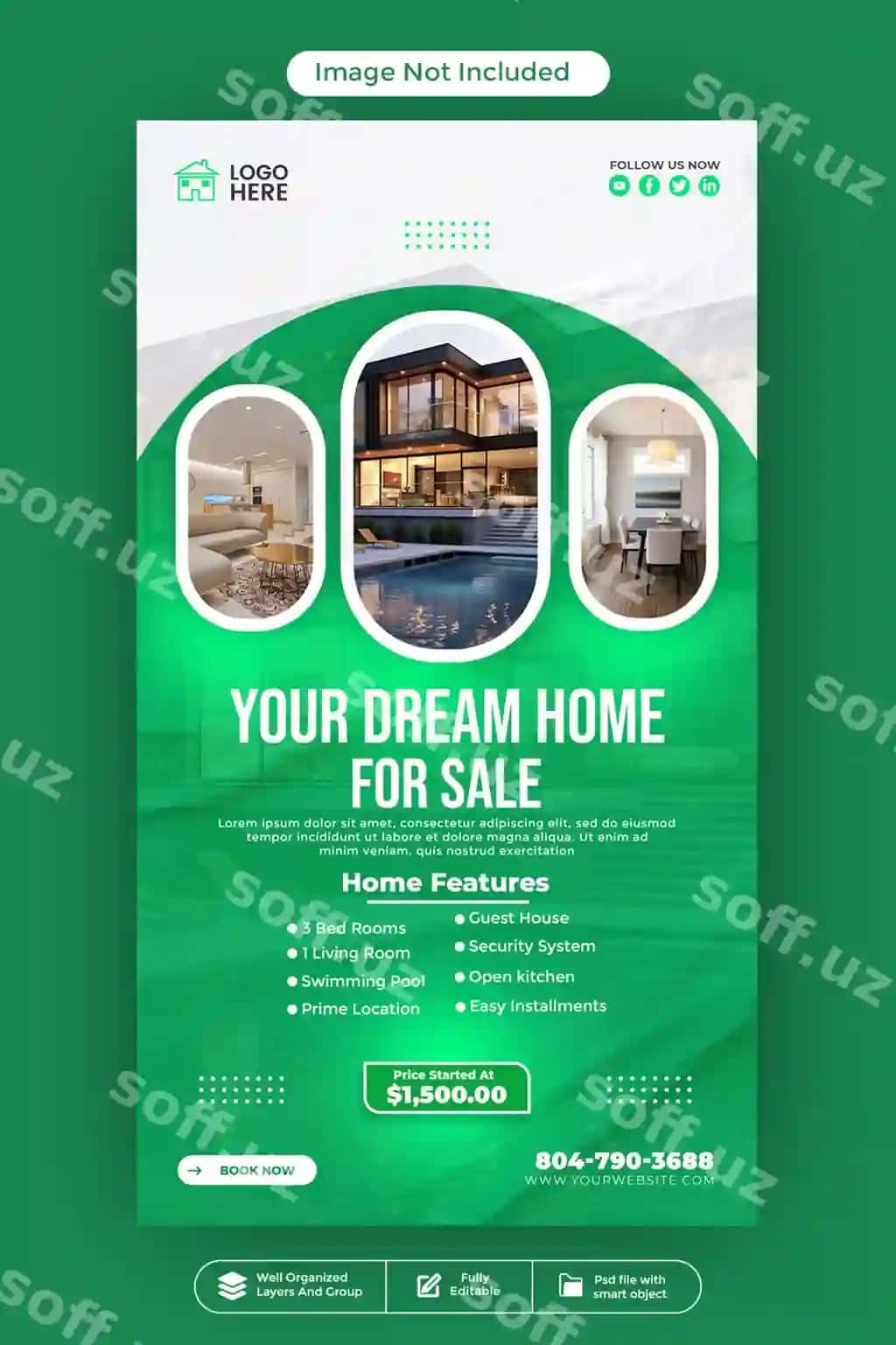 Ko'chmanonshtan uy sotilishi Facebook Instagram story veb baner shabloni | Real estate home sale facebook instragram story web banner template 2