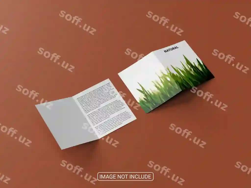 Haqiqiy ikki qavatli broshyura qog'ozi maketi | Realistic bifold brochure paper mockup