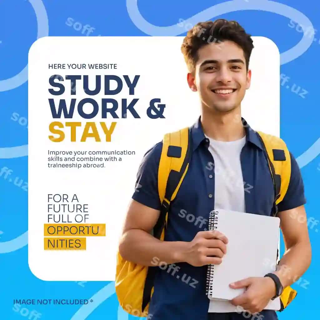 Chet ellarda o'quv ijtimoiy tarmoqlar posti PSD shablon talabalar | Study abroad social media post psd template students