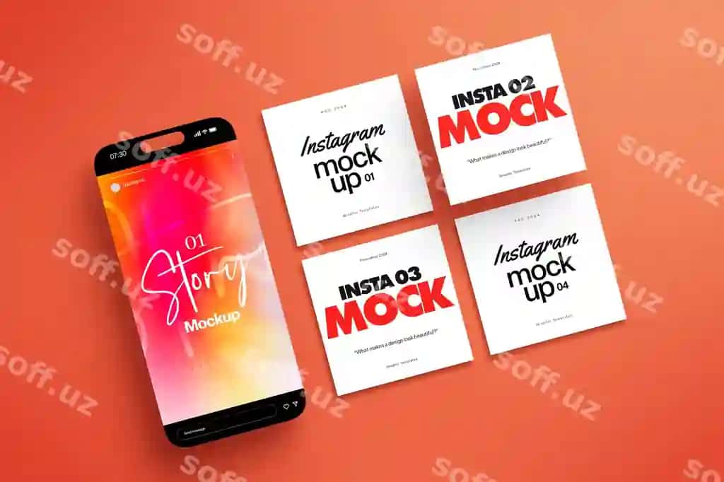 PSD post to'plami telefon ekrani mockup yonida ijtimoiy tarmoqlar | Psd post collection beside mobile phone screen mockup social media