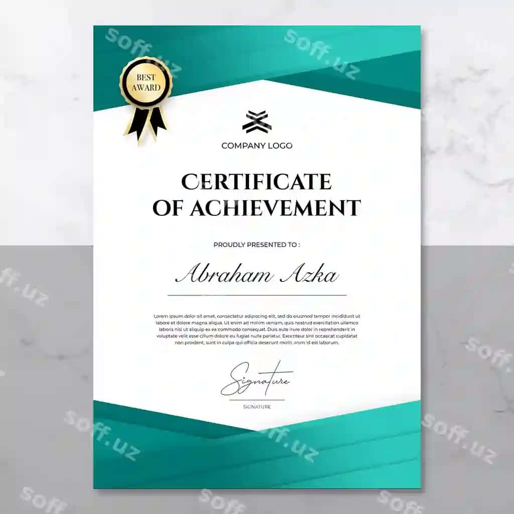 Sertifikat muvaffaqiyat shabloni | Certificate achievement template