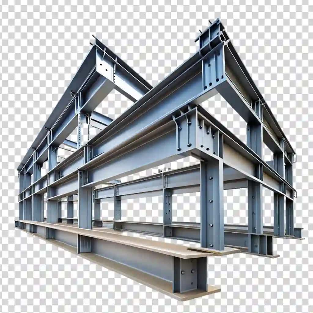 Moviy nurli metall bino shaffof fonni qo'llab-quvvatlaydi | Metal building with blue beams supports transparent background