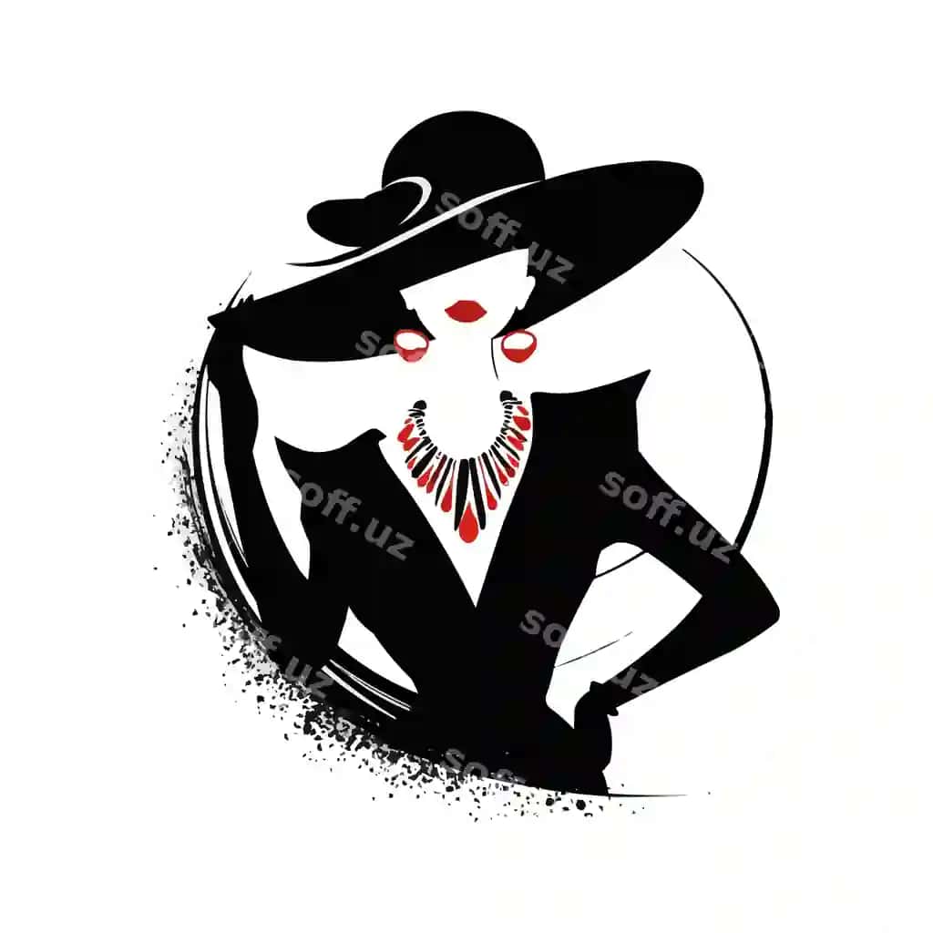 Siluet ayol katta shlyapani kiygan soch uchun va boyun halqasi bilan vektor illustratsiyasi | Silhouette woman wearing big hat with earrings necklace vector illustration