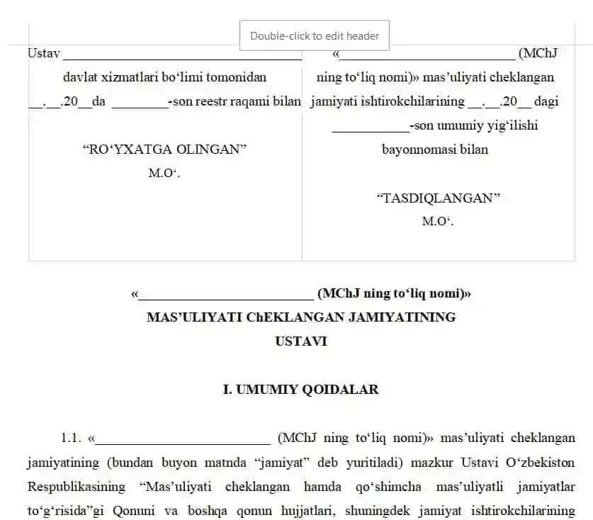 Mas'uliyati cheklangan jamiyat ustavi