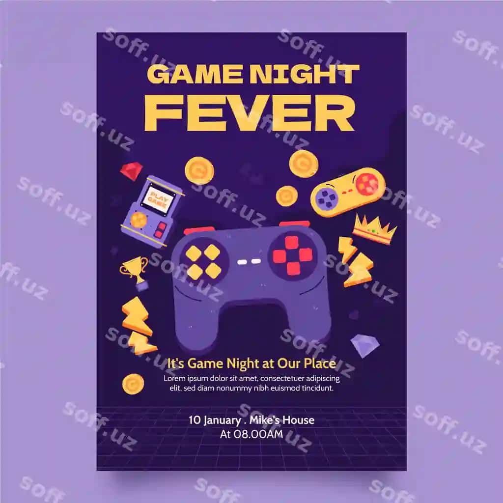 Menda uy o'yinlari uchun poytakabozlik shabloni | Game night poster template