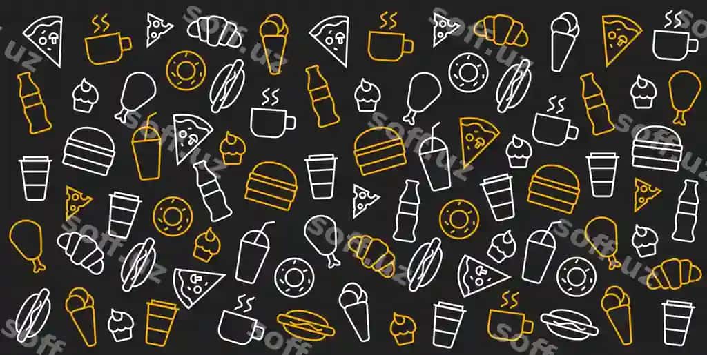 Naqshli fast-food restorani qorong'u fonda burger tovuq | Outline pattern fast food restaurant dark background burger chicken