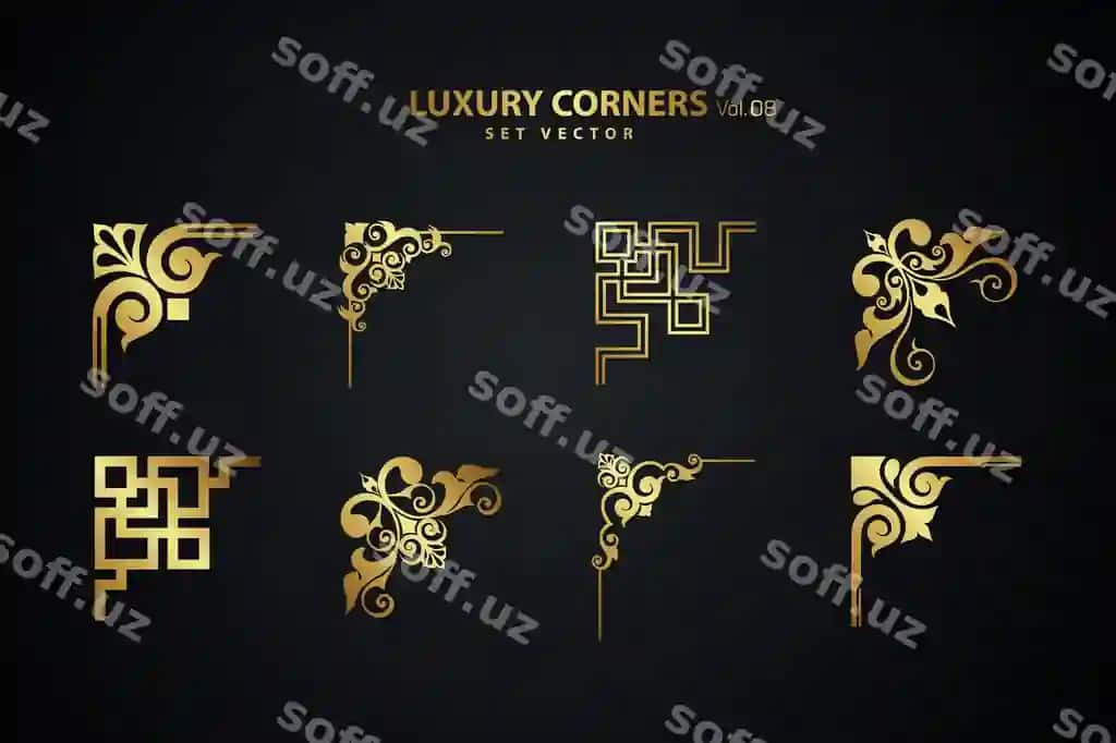 Vintage art deco tajriba bobeli burchak komplekti geometrik shablon chetlar ramkalar | Vintage art deco luxury corner set geometric template borders frames