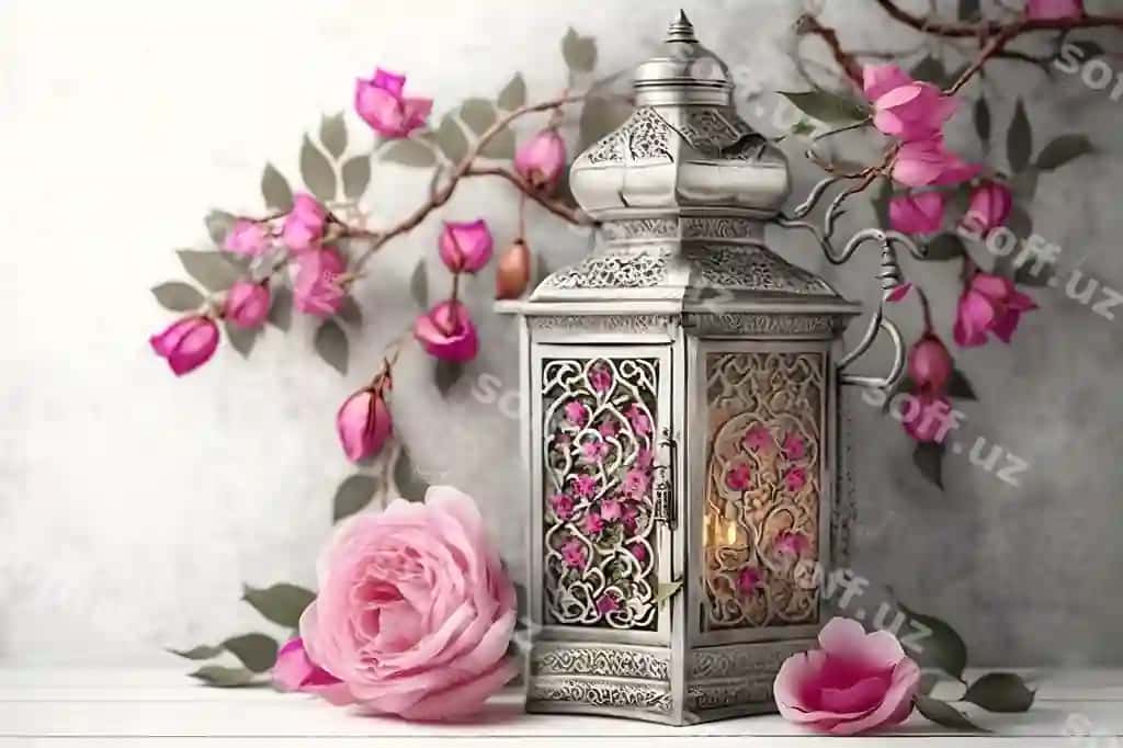 Pudra gullar orqa fonda fonari | Lantern with pink flowers background