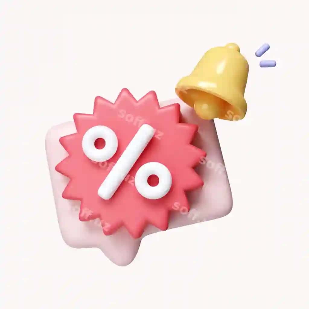3d narx belgisi ikonkasi chaliceq xabari bilan chegirma kupon onlayn | 3d tag price icon with bell notification discount coupon online