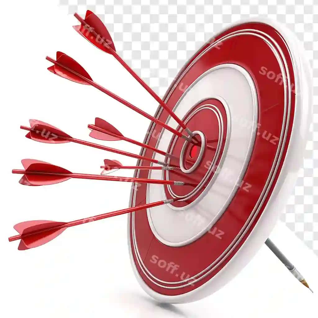 O'qlar bilan ikonasi qizil va oq shaffof orqa fonda | Target with arrows icon red white transparent background