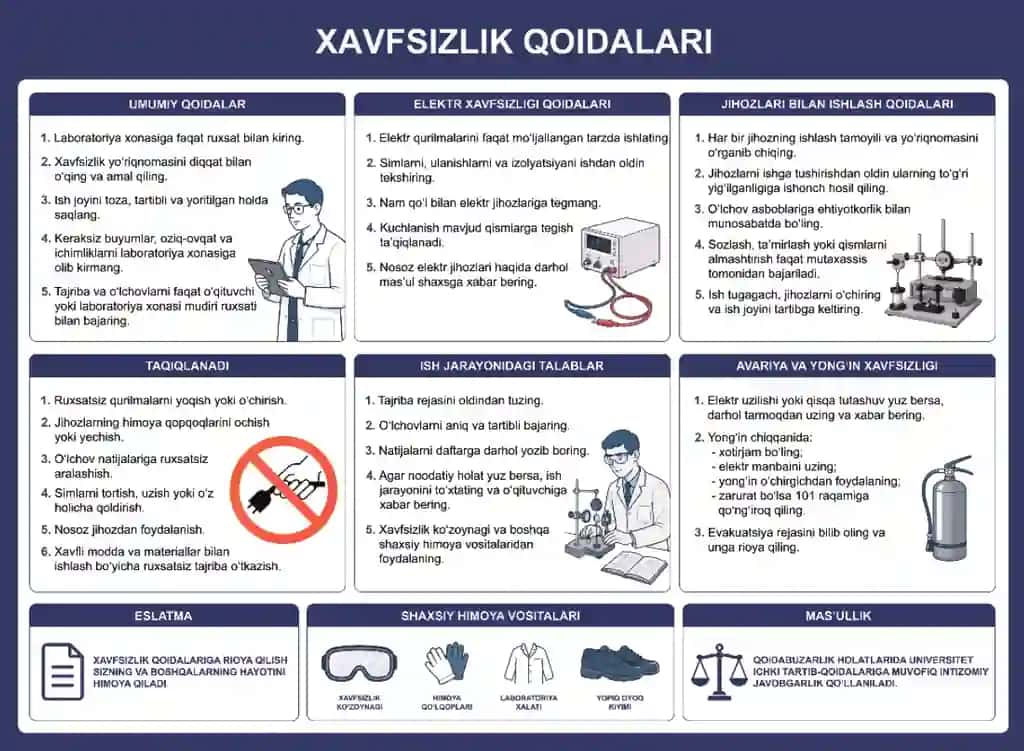 Laboratoriya xonalari uchun xavfsizlik qoidalari baner