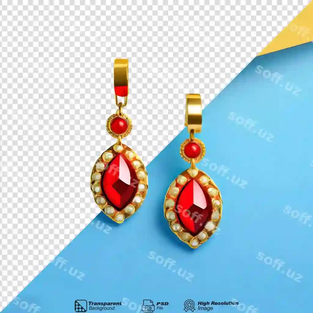 Go'zal oltin qizil soch uchun ajraltirilgan shaffof fonda | Beautiful golden red earrings isolated transparent background