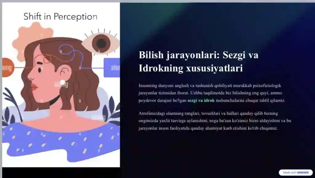 Bilish jarayonlari: Sezgi va Idrokning xususiyatlari