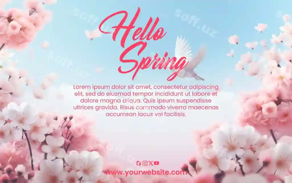 Psd gul salom bahor poster | Psd flower hello spring poster