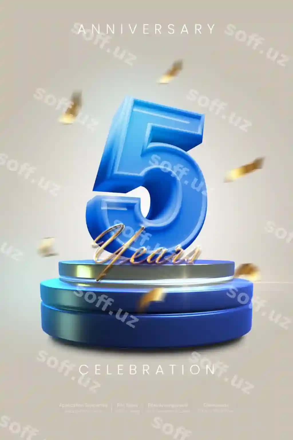 Psd 5 yillik yubiley bayrami ko'k oq orqa fon | Psd 5 year anniversary celebration blue white background 2