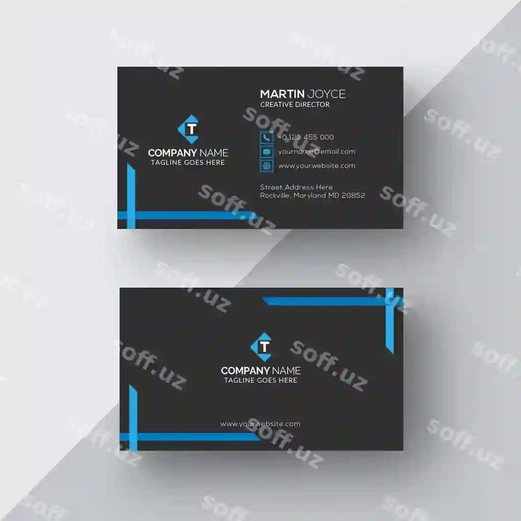 Korporativ qora biznes kartochka ko'k bilan | Corporate black business card with blue