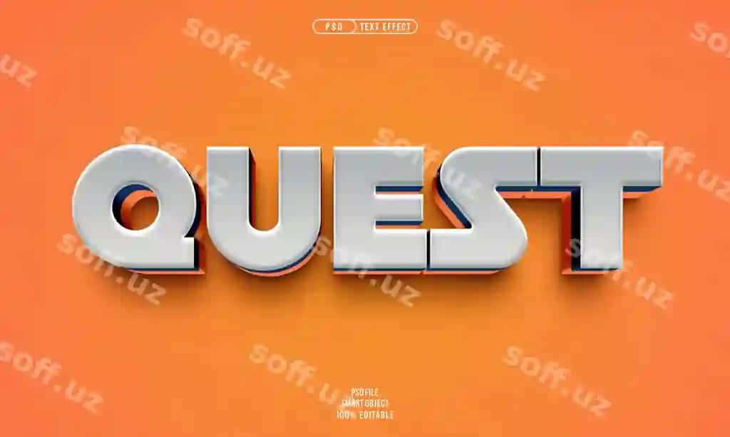 Quest 3d tahrir qilish mumkin matn effekti sariq 3d matn | Quest 3d editable text effect yellow 3d text