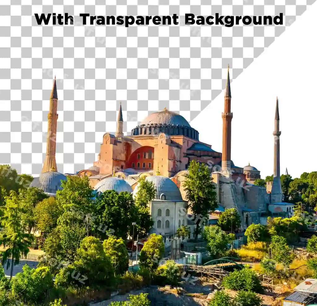 Turkiyadagi Ko'k masjid kubba va shirmonlar bilan markaziy monument png psd | Blue mosque turkey with domes turrets landmark monument png psd