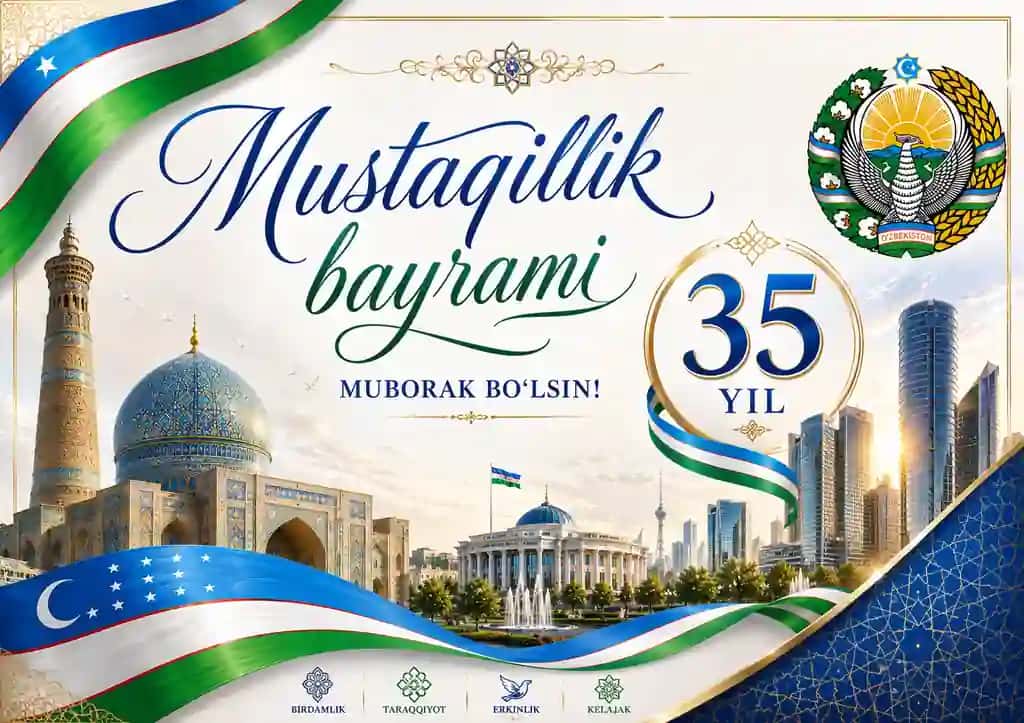 O‘zbekiston Mustaqillik Bayrami — 35 Yillik Muborak Tabriknoma Dizayni
