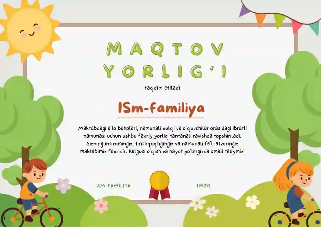 Maqtov Yorlig'i | boshlang'ich sinflar