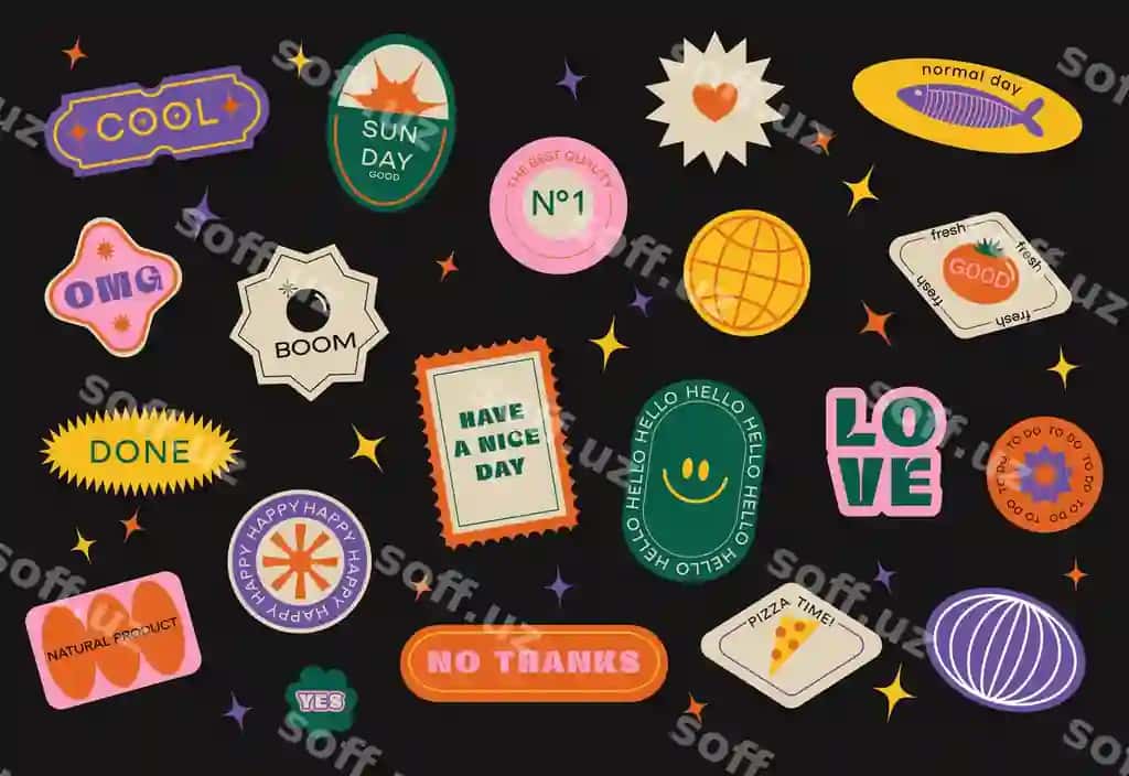 Turli xil patchlar, etiketlar, teglalar, stikerlar, pochta belgilari va xarid qilish to'plami | Collection various patches labels tags stickers stamps shopping