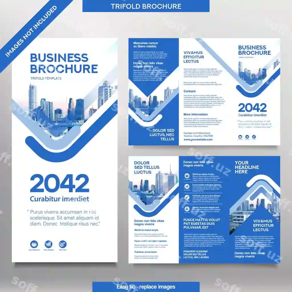 Biznes broshyura shabloni uchli tushirish joylashuvi | Business brochure template tri fold layout 2
