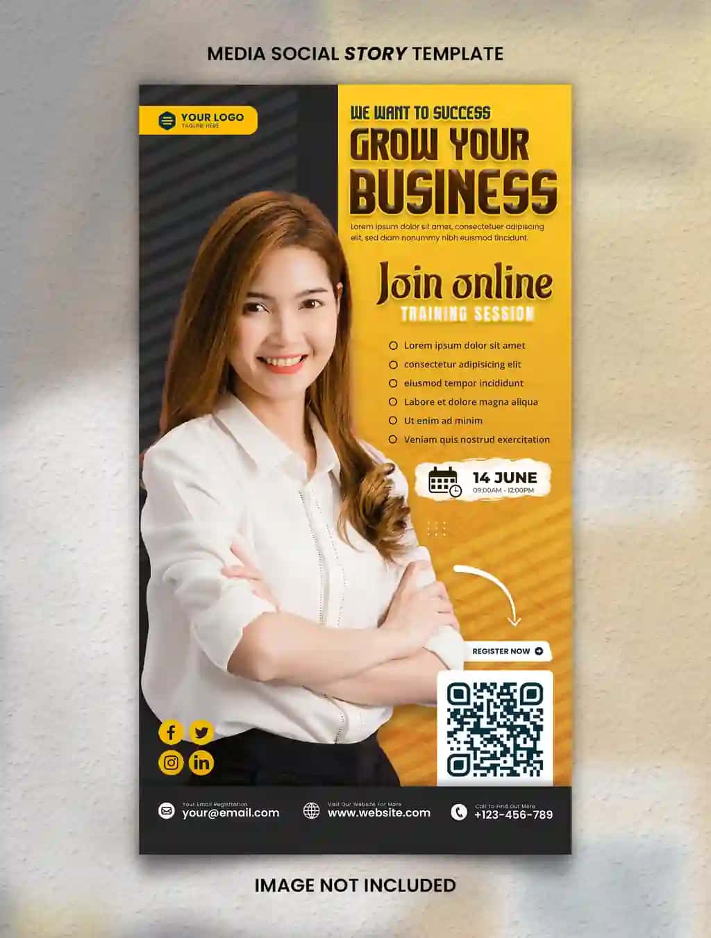 Qora to'q sariq biznesingizni rivojlantirish bo'yicha vebinar media ijtimoiy hikoya shabloni | Black orange grow your business webinar media social story template