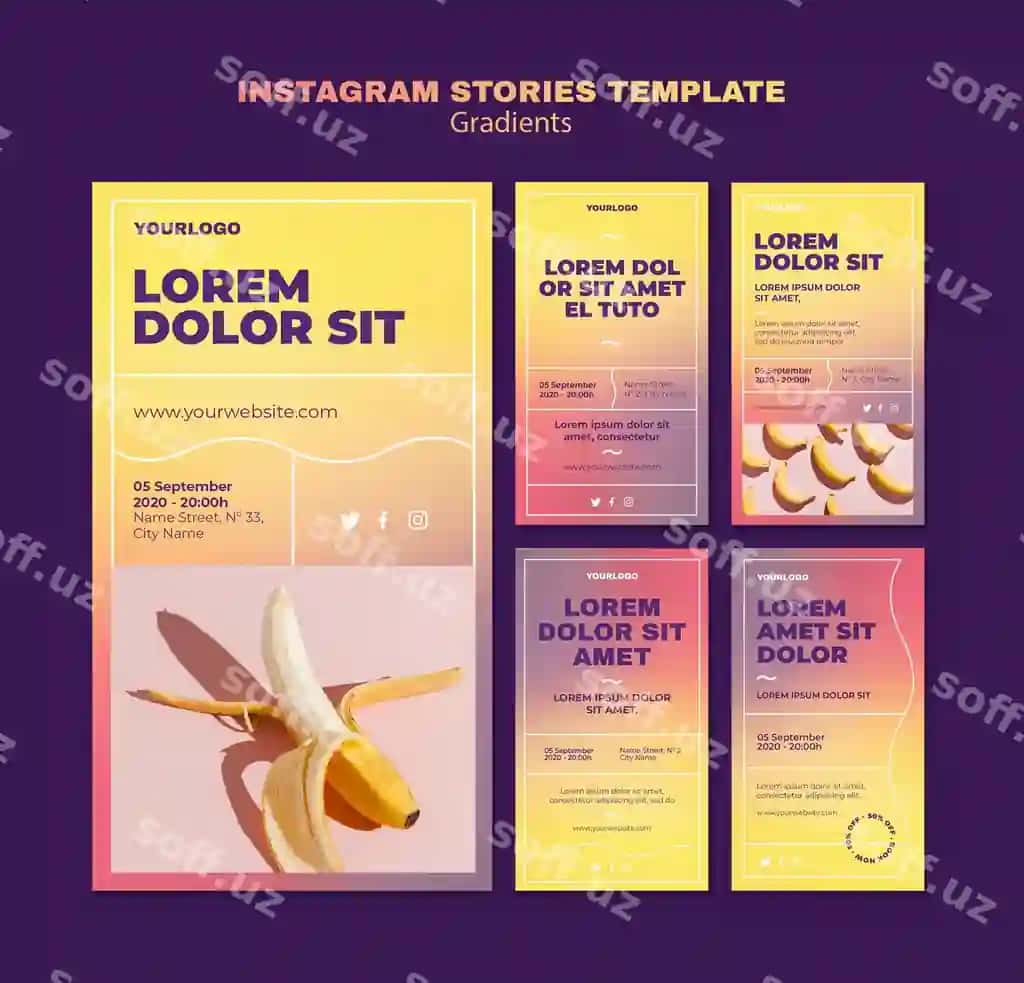 Gradient dizayn Instagram stories shablon | Gradient design instagram stories template