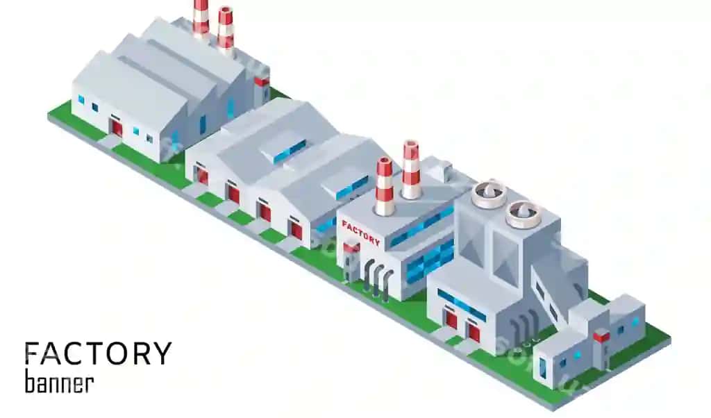 Izometricheskiy industrial fabrika ombir binosi | Isometric industrial factory warehouse building