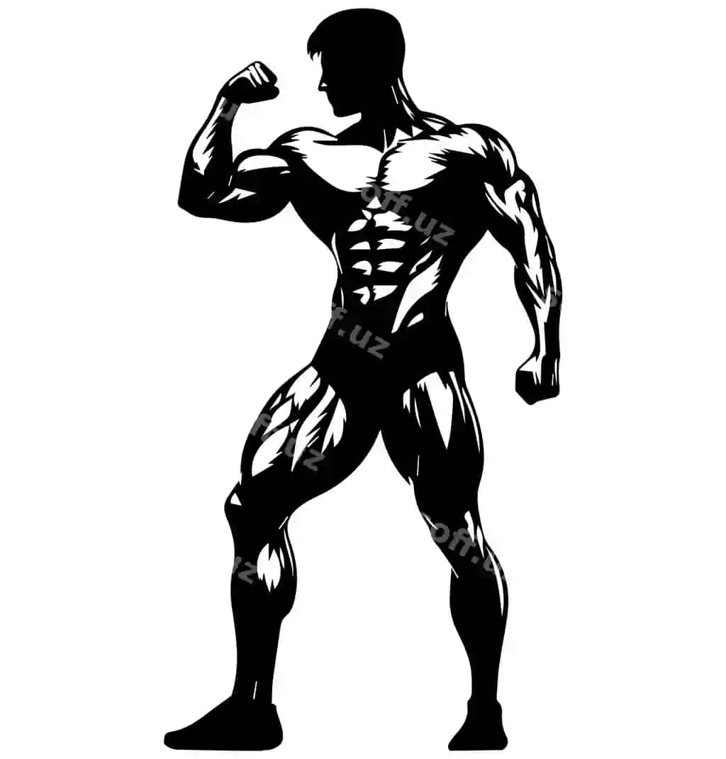 Qora-oq bodi bilder silueti dizayni | Black white bodybuilder silhouette design
