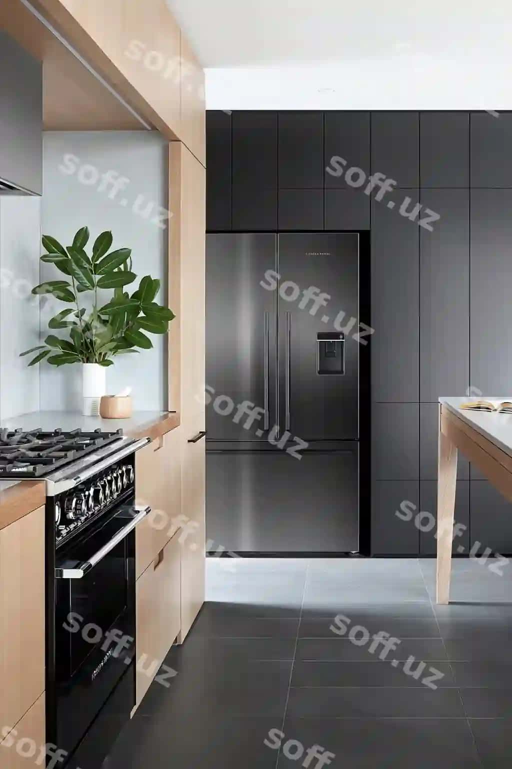 Oshpazlik qora xolodilnik bilan qora xolodilnik | Kitchen with black refrigerator black refrigerator