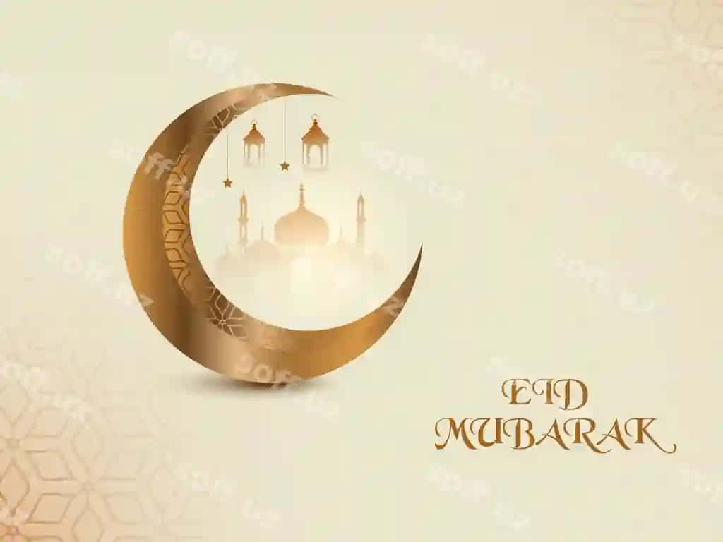 Chiroyli an'iy Eid Muborak musobaiy kartochkasi oy kiyiklari bilan | Elegant traditional eid mubarak festival card with moon lanterns