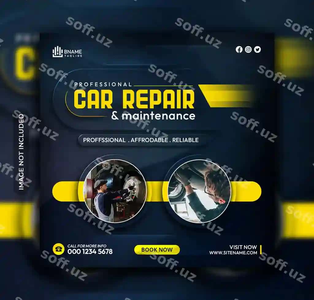 Mashina ta'mir xizmati kvadrat flyer Instagram ijtimoiy media post shabloni | Car repair service square flyer instagram social media post template